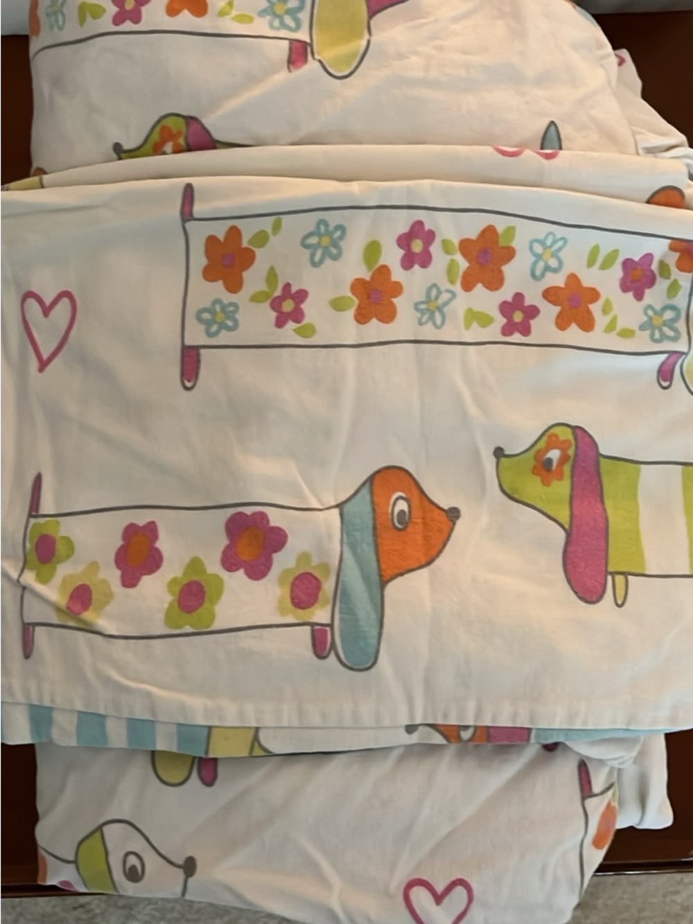 Pottery Barn White Kids Duvet Cover with Multicolor Floral Dachshunds